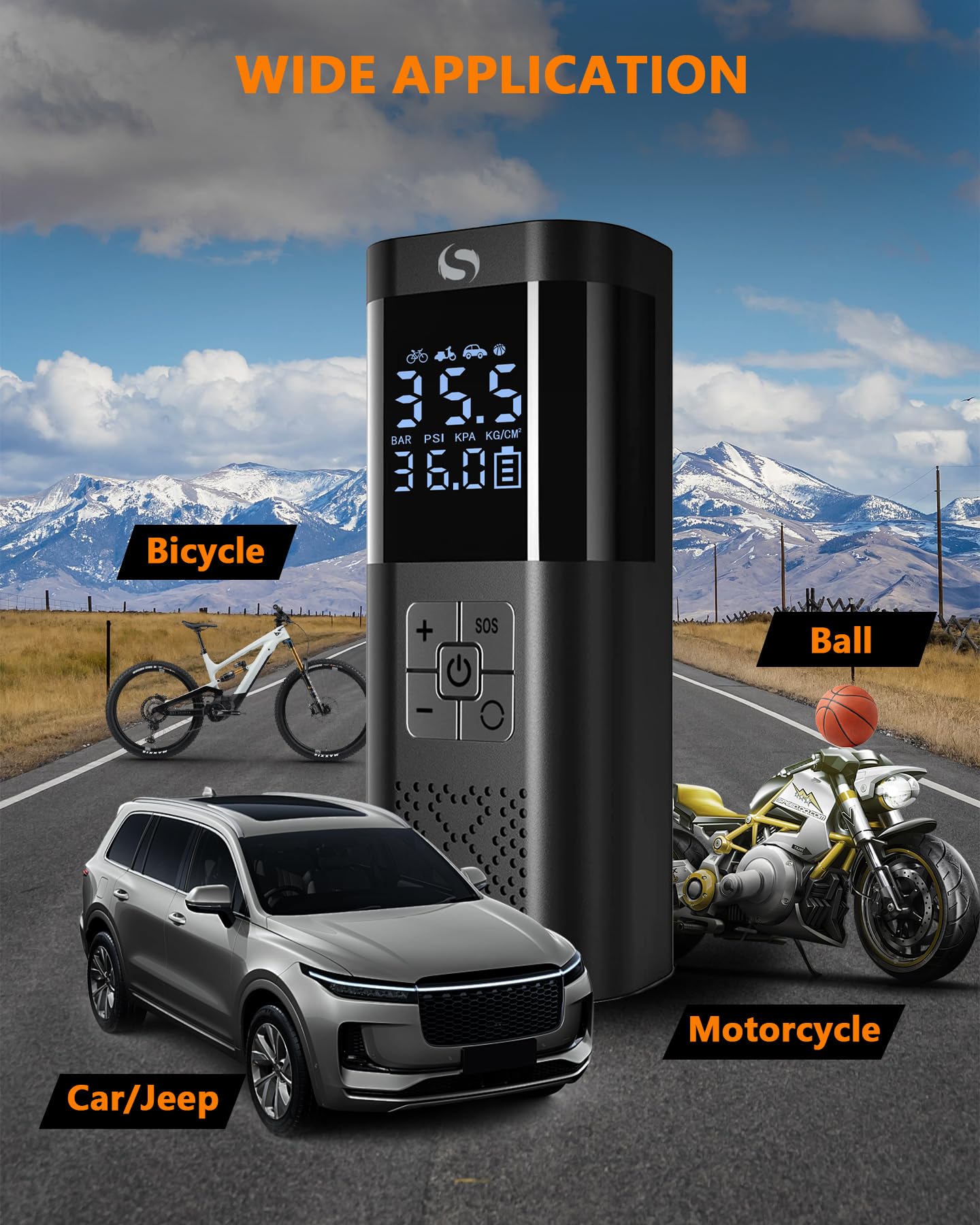 SERVOMASTER Electric Air Pump, Portable Mini Compressor with Gauge, 150PSI 12V DC Battery Powered Air Pump, Bike Pump with LED for Car Motorcycle Bicycle Ball