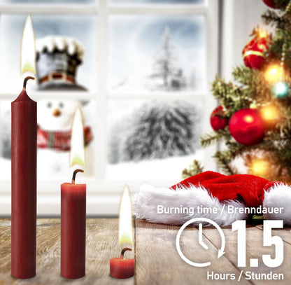 BRUBAKER 100 pack of tree candles wax - Christmas candles pyramid candles tree candles - Dark red