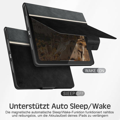 KingBlanc case for iPad (A16) 11th Generation 11 inch 2025, iPad 10th Generation 10.9 inch 2022 with pen holder, vegan leather protective cover, auto sleep/wake & adjustable stand, black