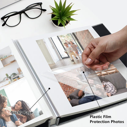 Yopih self-adhesive 4x6 photo album for self-customization, large linen album with 60 white pages, perfect for weddings, anniversaries, birthdays. Comes with a pen, 13x13in.