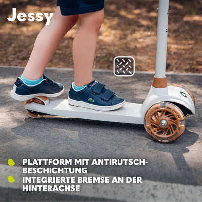 LIONELO Jessy Premium tricycle scooter with LED wheels for children 3 years up to 50 kg, adjustable height and non-slip platform, foldable scooter. Perfect for toddler boys and girls.