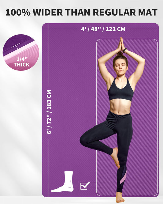 CAMBIVO XXL Yoga Mat, Large Gymnastics Mat 183cm x 122cm x 6mm, Wide Fitness Mat, Home Exercise Mat, Non-Slip TPE Sports Mat, Workout Outdoor Floor Mat Pilates Mat Pink