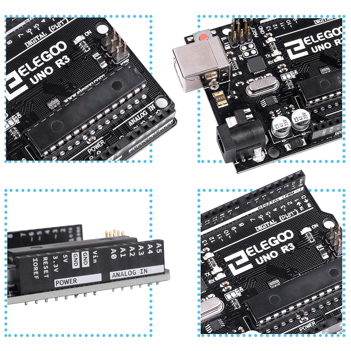 ELEGOO UNO R3 Microcontroller Board Mainboard with USB Cable Compatible with Arduino Development Environment.