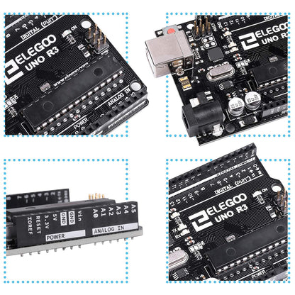 ELEGOO UNO R3 Microcontroller Board Mainboard with USB Cable Compatible with Arduino Development Environment.