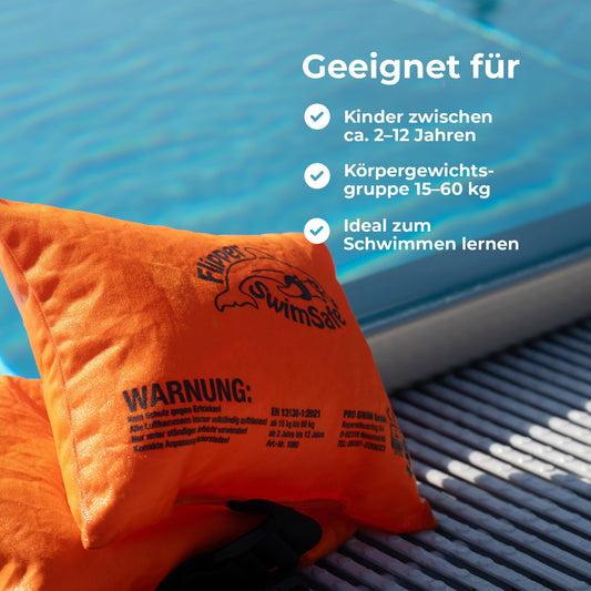 Flipper SwimSafe 1080 - Swim pillow for toddlers made of cotton, safe swimming aid with adjustable rubber band for learning to swim.