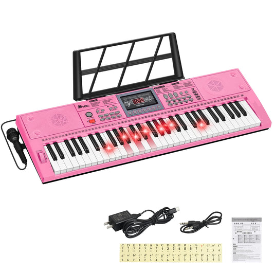 24HOCL Electric Pianos 61 Lighted Keys, Musical Digital Piano Keyboards 200 Rhythms LCD Screen for Kids Beginners Lighted Keys_2 Pink
