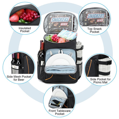 Estarer 35L Cooler Backpack Picnic Bag Waterproof Backpack with Bottle Opener for Camping, Hiking, and Beach, Black