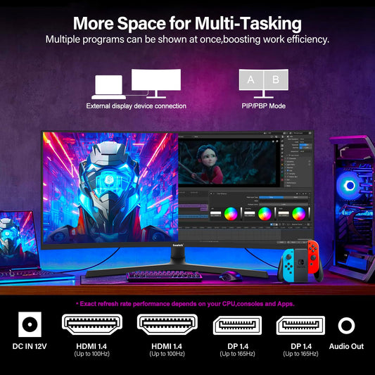Gawfolk 34 inch Ultrawide Curved Gaming Monitor 165Hz, 1500R PC Screen UWQHD 3440x1440 with Height Adjustment, Curved Computer Screen supports VESA 75 x 75 mm.