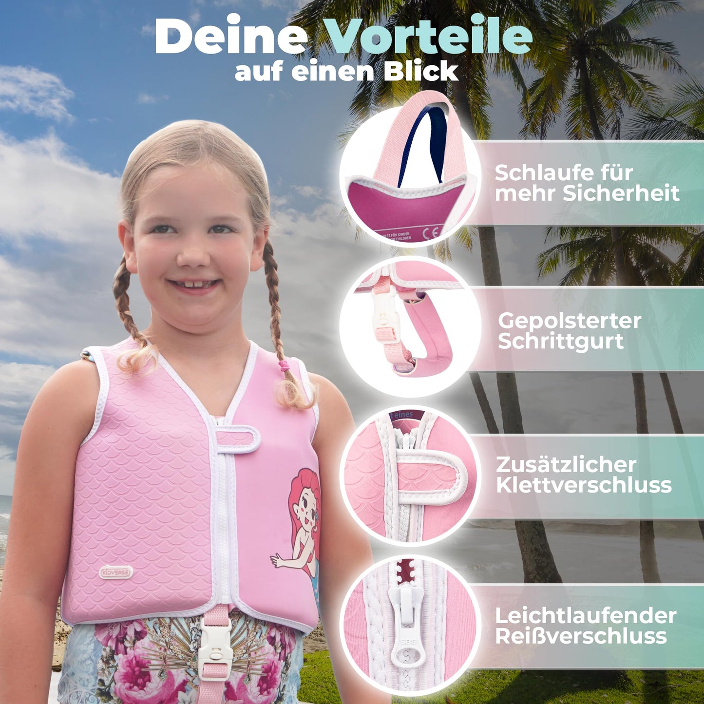 KIDVERSE  Swim Vest for Children 1-2 Years - Comfortable Swim Aid with 52cm Waist - Swim Aid for Children 1-2 Years - Kids Swim Vest for Learning to Swim - Children's Swim Vest