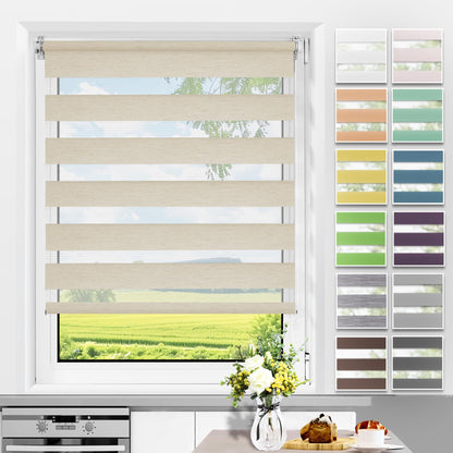 All in one double roller clamp without drilling & with drilling, Duo blinds for windows and doors, clamp roller blind translucent, privacy and sun protection, 85x190cm (WxH), linen