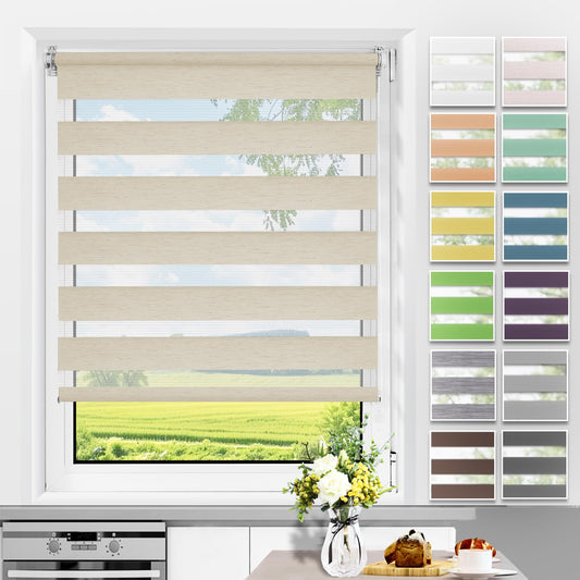 All in one double roller clamp without drilling & with drilling, Duo blinds for windows and doors, clamp roller blind translucent, privacy and sun protection, 85x190cm (WxH), linen