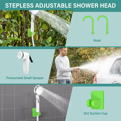 Upgrade portable camping shower, camping shower with rechargeable 6000mAh battery and temperature display, mobile shower set with shower head and hose for hiking, camping, traveling, beach, pet.