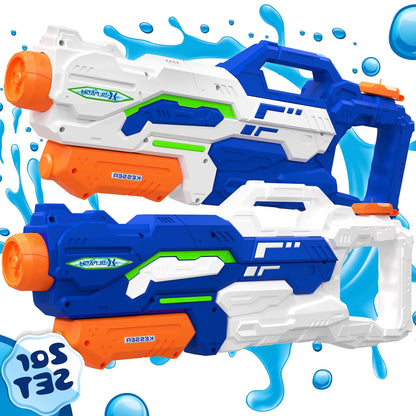 KESSER® Water Gun 2 Pack Water Pistols Squirt Guns Range 10-11 Meters, Capacity 1500ml Water Fun Beach Outdoor Toy for Kids and Adults Beach Pool, Blue/White