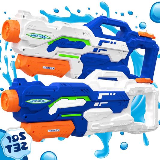 KESSER® Water Gun 2 Pack Water Pistols Squirt Guns Range 10-11 Meters, Capacity 1500ml Water Fun Beach Outdoor Toy for Kids and Adults Beach Pool, Blue/White