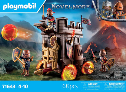 PLAYMOBIL Novelmore 71643 Attack Vehicle with Fire Cannon, featuring three Burnham Raiders knights, includes various accessories for exciting battles, action-packed toy for children aged 4 and up.