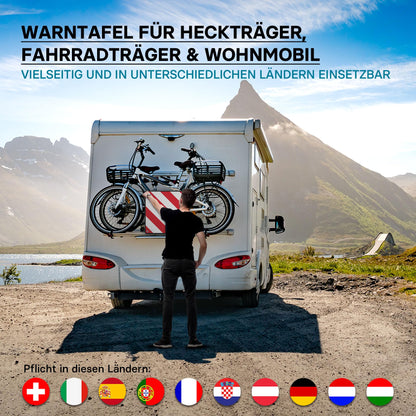 Wiltec 2in1 red and white warning sign for Spain and Italy made of aluminum with mounting holes 500x500 mm reflective warning sign for bicycle carriers and rear carriers to mark protruding cargo.