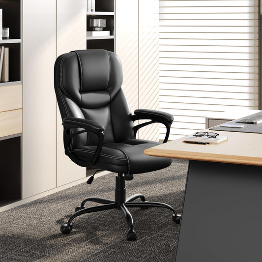 Yaheetech ergonomic executive chair, high back desk chair, computer chair, swivel office chair with padding, adjustable height, black PU leather.