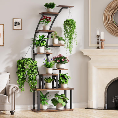 BACEKOLL Indoor Plant Stand: 9-tier metal plant shelf, 160cm tall, accommodates multiple houseplants, corner flower rack for living room, patio, metal/wood, black.