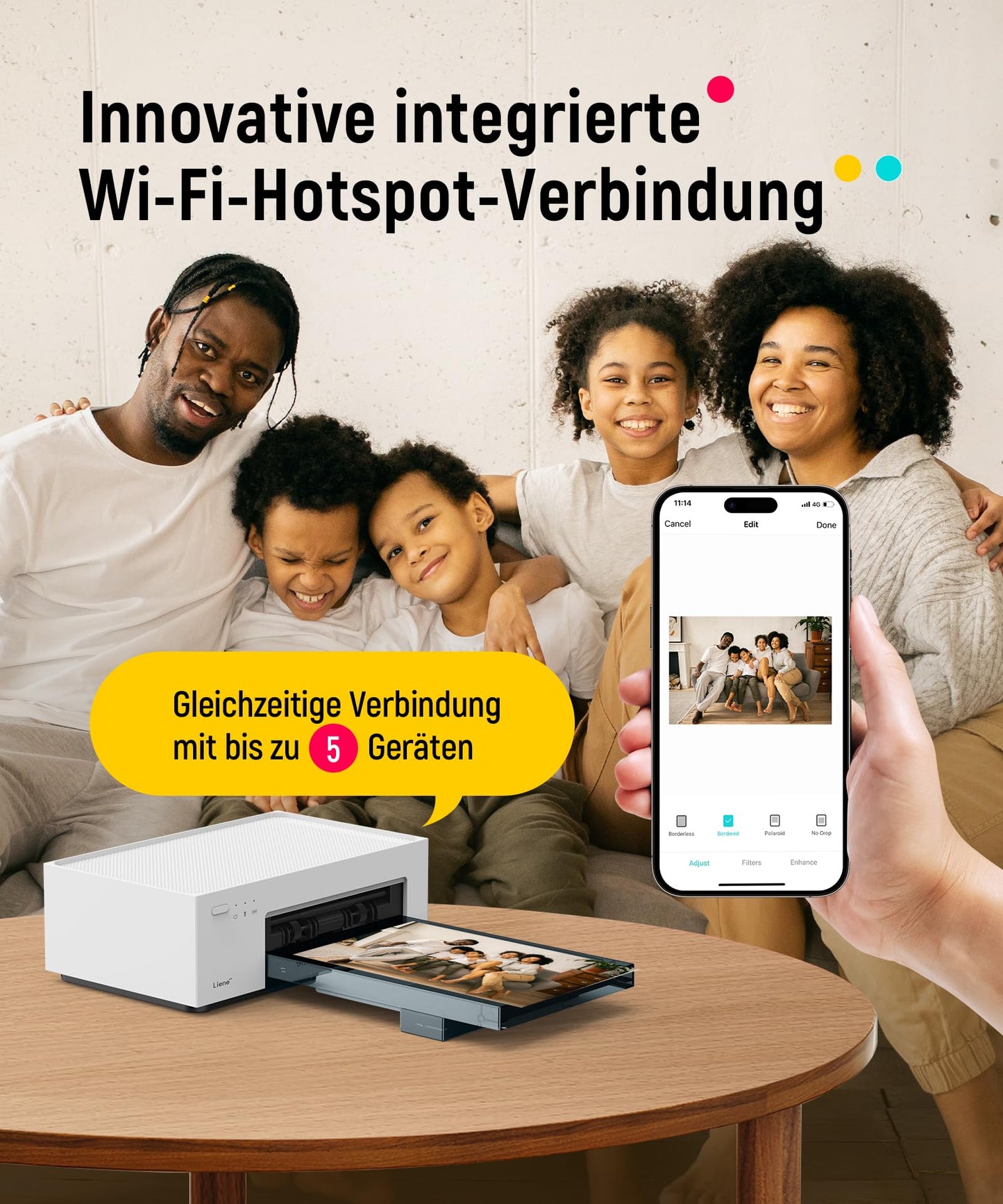 Compact photo printer for smartphone (4x6 inches) + set with 2 packs (20+80 sheets) of photo paper/cartridges, WiFi mobile photo printer for iPhone/Android/PC, 300DPI color sublimation instant photo printer, portable printer.