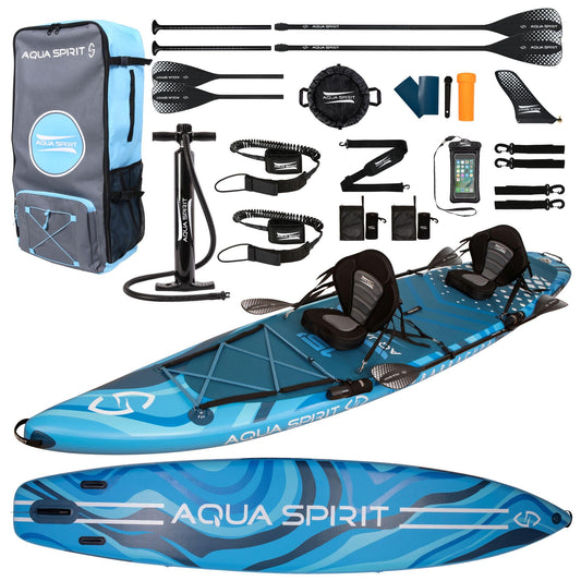 Aqua Spirit Inflatable Stand Up Paddle Board SUP Barracuda Kayak Package | 457 x 91 x 15cm | Adult Beginner/Expert | 150kg Limit | Seat, Paddle & Kayak Blade, Pump, Go Pro Mount, Bag