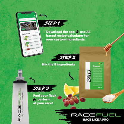 RACEPACE RaceFuel foldable 500ml drinking bottle gel bottle, Soft Flask BPA-free, with RaceFuel Energy Gel recipe QR code, perfect for running, marathon, triathlon, and cycling (2 pieces, 500ml)