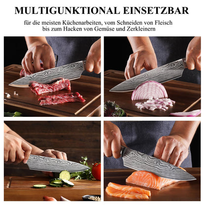 Sunnecko 20cm kitchen knife chef knife professional sharp stainless steel meat knife with Pakkawood handle multipurpose sharp blade with gift box