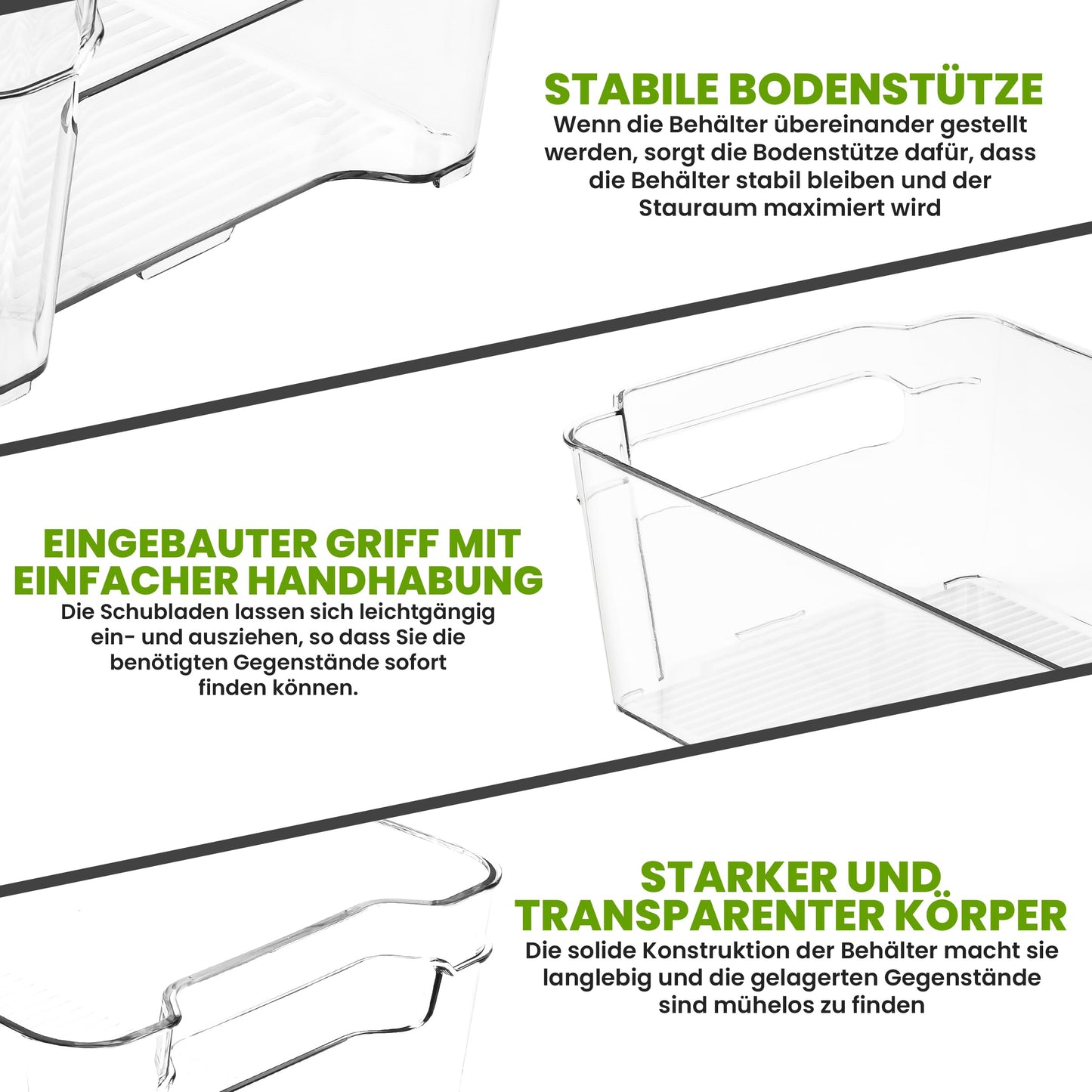 KICHLY high-quality refrigerator organizer set for drawers - set of 8 stackable storage containers for vegetable drawer, kitchen cabinet, shelves, cosmetics, office supplies, tools - BPA-free.