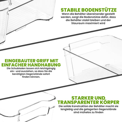 KICHLY high-quality refrigerator organizer set for drawers - set of 8 stackable storage containers for vegetable drawer, kitchen cabinet, shelves, cosmetics, office supplies, tools - BPA-free.