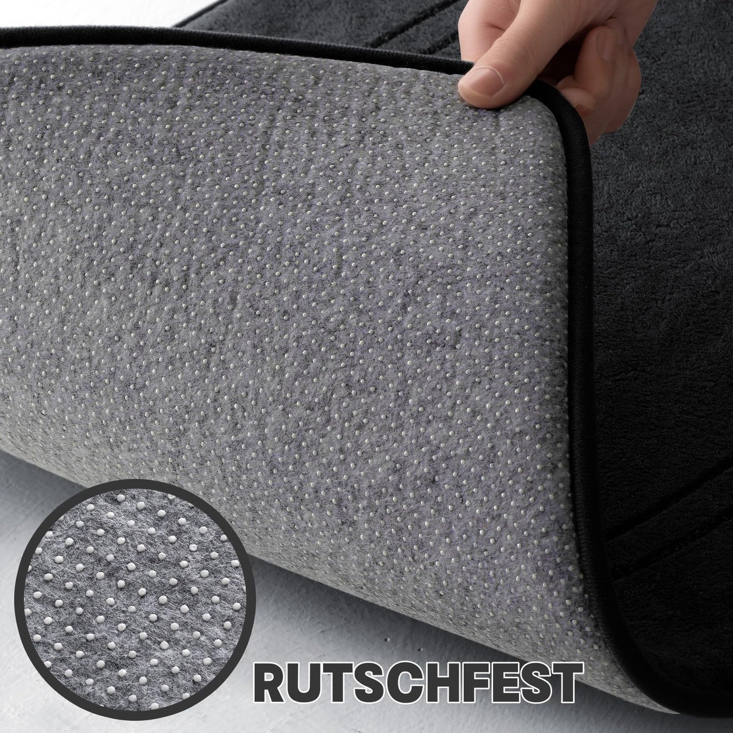 Bathroom Rug Set 5 Pieces, Soft Memory Foam Bath Mat Non-Slip Washable, Bathroom Rugs Set for Toilet Shower and Bathtub Black