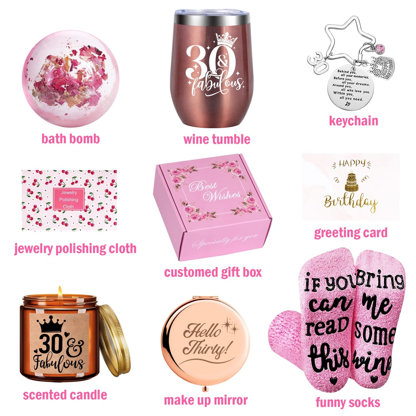Tecanne 30th birthday gifts for women, personalized gift basket for your wife, best friends, sisters, daughter, happy 30th birthday gift ideas for her.