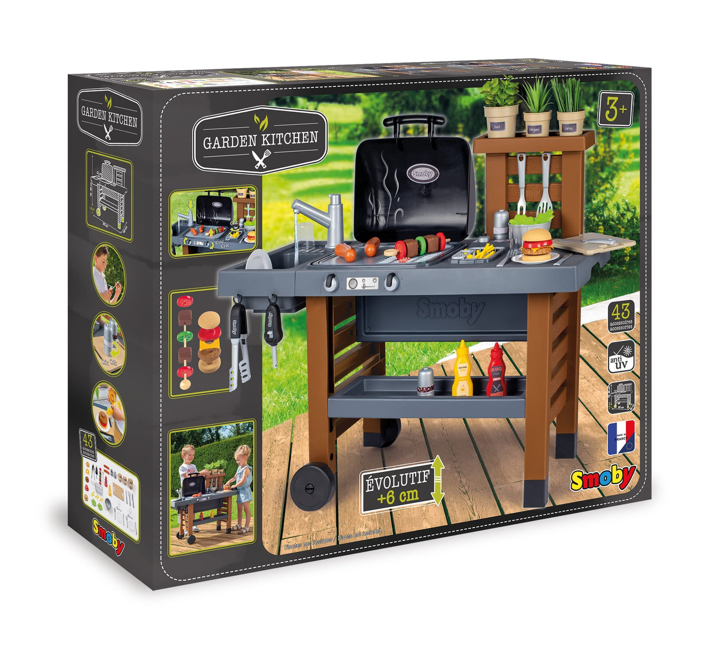 Smoby - Outdoor garden kitchen - including grill & AquaPlay - watercourse set mountain lake - 42-piece game set with mountain lake
