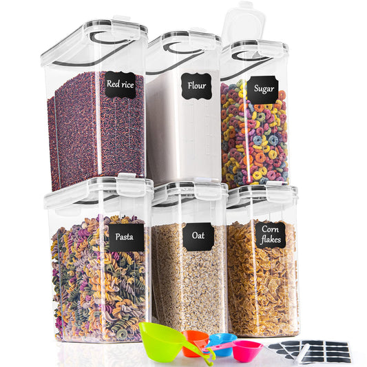 GoMaihe Storage Container Set, 2.5L*6 Pieces Kitchen Organizer, Airtight Plastic Food Storage Box with Lid, Containers for Storing Cereal Flour Coffee Beans Cornflakes Spaghetti