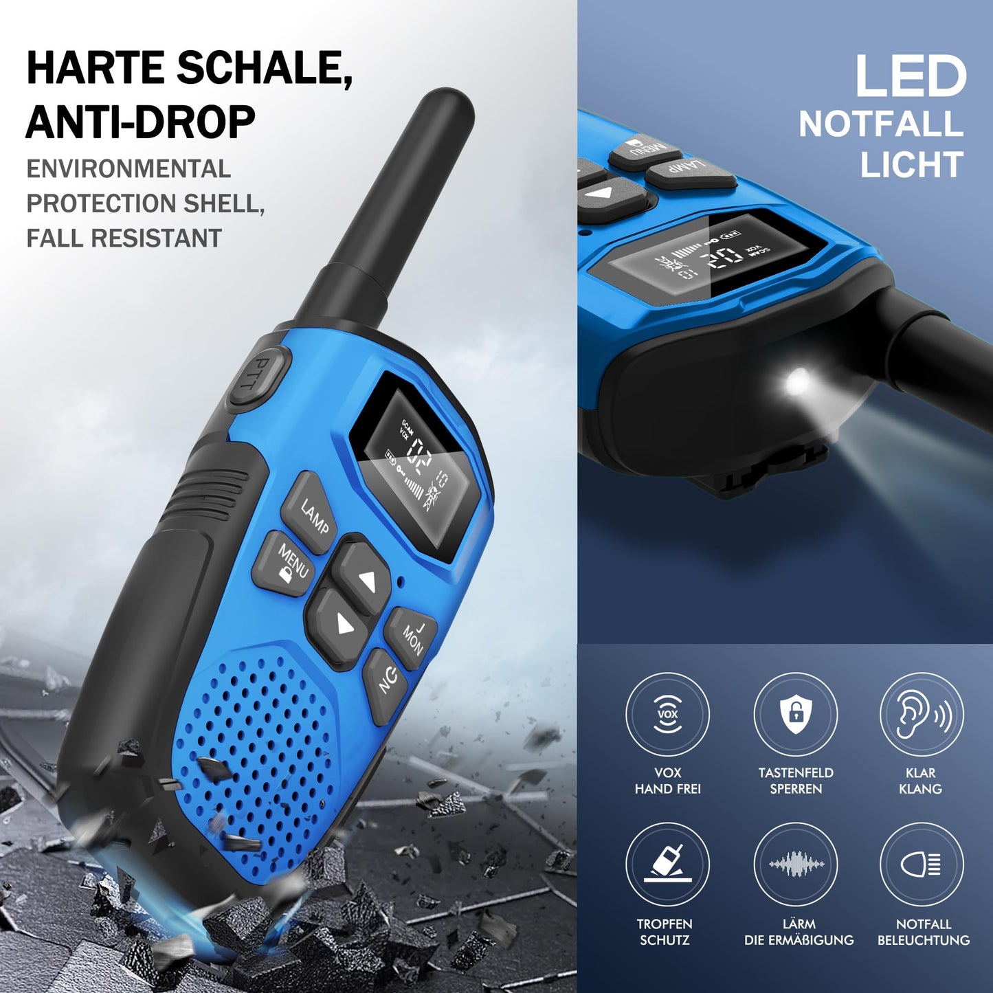 Rechargeable walkie talkie for kids with built-in Li-Ion battery, NXGKET walkie talkie 2-pack toy for girls and boys ages 5 and up, 16 channels radios with flashlight for outdoor games, camping, hiking.
