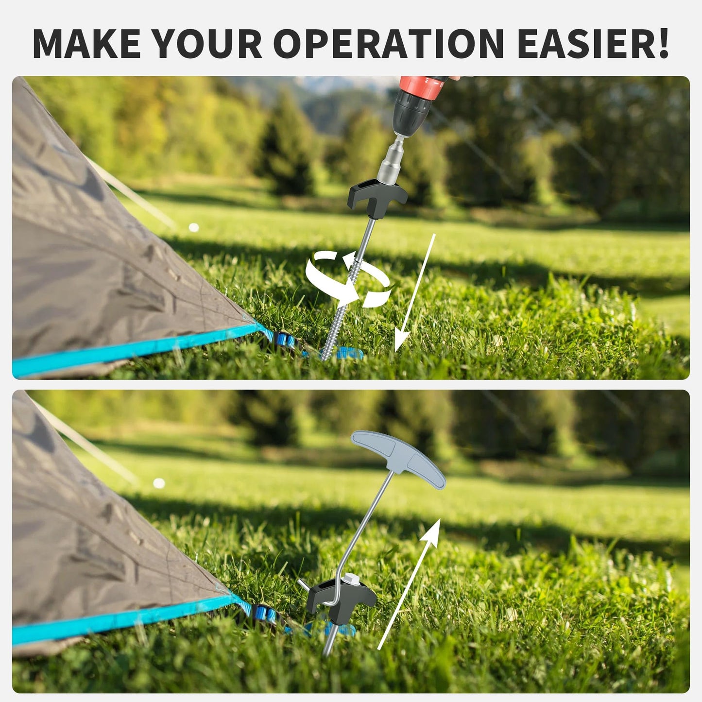 Forever Speed 30 Piece Steel Tent Stakes with Box [Bit & Nail Puller included] 25 cm Camping Pegs Steel Ground Anchor Rock Ground Stake for hard grounds, forests, meadows - Black + Silver