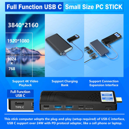 HEIGAOLAPC PC Stick Win 11 Pro, Celeron J4125 8GB DDR4 RAM 128GB eMMC Fanless Mini Computer, Dual WiFi 5.0/BT5.2/4K 60Hz/USB PD3.0 Business Office Industrial IOT Media Home Micro PC