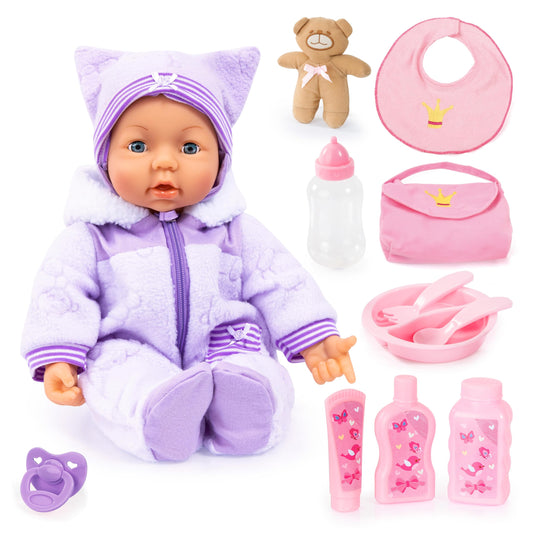 Bayer Design 94694AG 94694AA, functional doll, interactive doll Piccolina Magic Eyes, moves mouth, blinks and closes eyes, talks, purple, 46cm