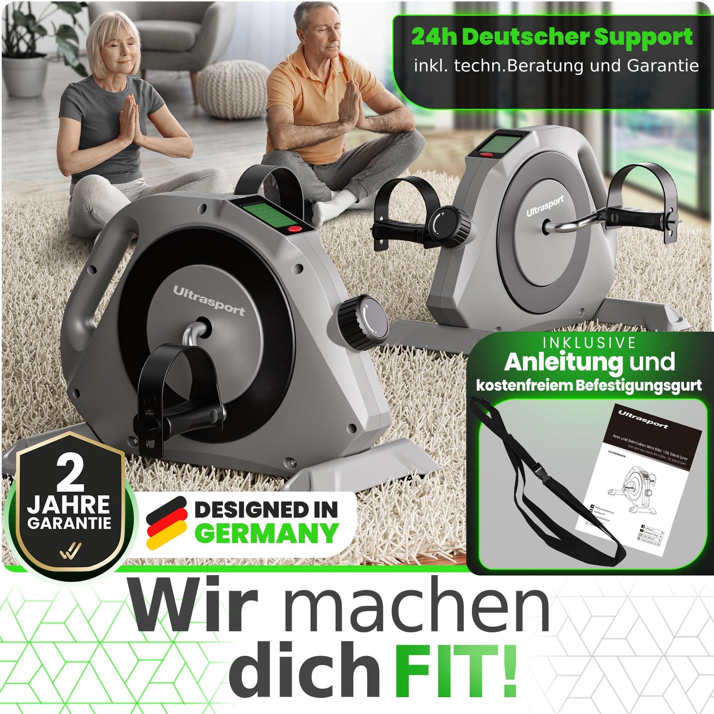 Ultrasport Mini-Bike pedal trainer for home I arm and leg trainer while sitting I extra quiet and gentle on joints I desk bike, desk bicycle, table bike for seniors.