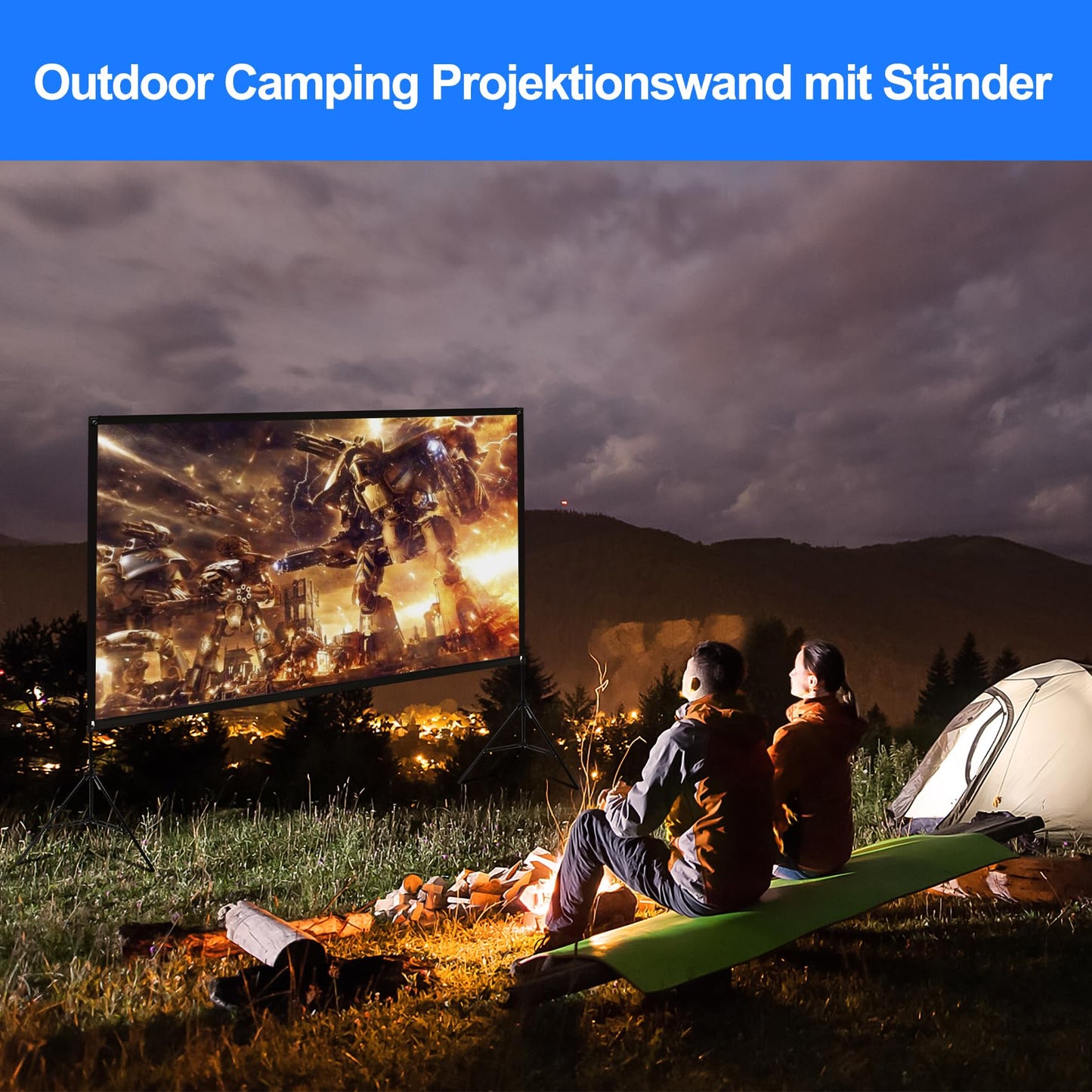 VISULAPEX 120" Projector Screen with Stand HD 4K, 16:9, 160° Viewing Angle Projector Screen with Tripod Quick Folding Portable for Home Theater, Camping, and Office Presentations