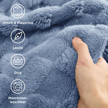 BEDSURE throw blanket 220x240 - Bedspread, Fleece blanket & Wool blanket, Sofa blanket, Checkered pattern blanket XXL, Soft Warm Plaid blankets for room decor, Living & Cozy blankets, Blue, 220x240 cm