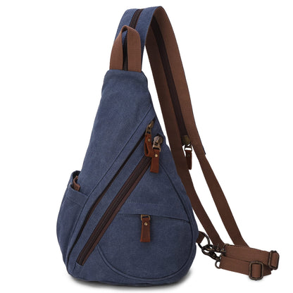 VARLIVOO Retro Men's Sling Bag Women's Crossbody Bag Shoulder Bag Travel Camping Cycling Hiking School Canvas Sling Backpack Navy Blue