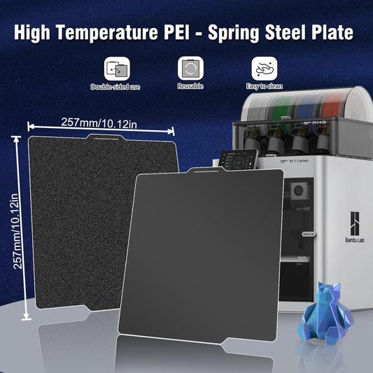JUUPINE for Bambu Lab printing plate, black PEI print bed for Bambu Lab A1 X1C X1E P1P P1S X1, Bambu Lab filament carbon plate, smooth texture, 257 x 257 mm, for Bambu Lab 3D printer heating bed platform.