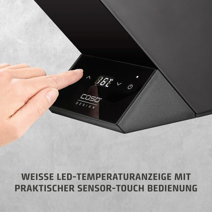 CASO WineCase One Black - Design wine cooler for one bottle, temperature range of 5-18°C, for bottles up to 9 cm Ø, sensor touch operation, black stainless steel casing.