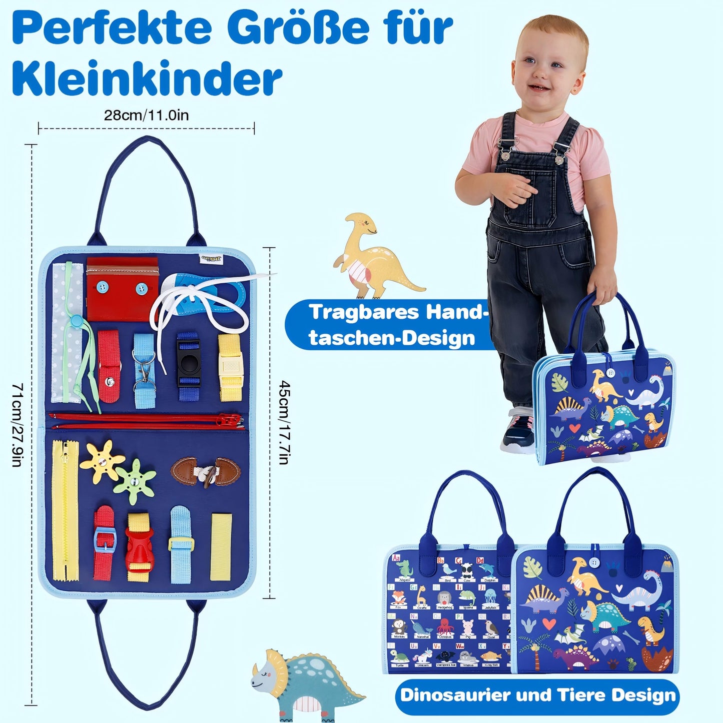 JHkim Busy Board German Montessori Toy for 1 2 3 4 year olds, Gift for Boys & Girls, Children's Learning Activity Board, Kids Motor Skills Toy, Motor Skills Board for Travel/Car/Plane