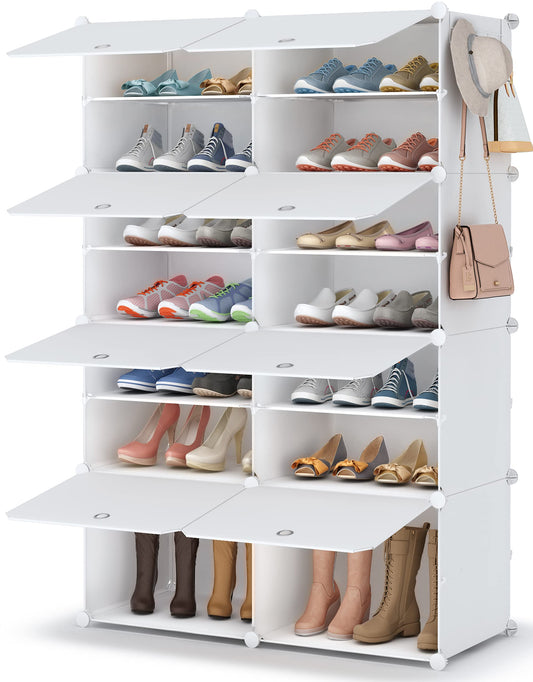 HOMIDEC shoe rack, 7-tier shoe cabinet shoe storage for 28 pairs of shoes and boots, plastic shoe racks shoe organizer for hallway bedroom entrance, white