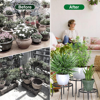 STLOVe® flower stand, 5 piece plant stand metal, black flower pot stand, drink dispenser stand, balcony short stand for garden home decor- various heights