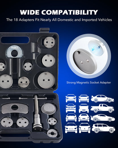 Orion Motor Tech 24 PC Brake Caliper Piston Tool Set Universal Brake Caliper Piston Reset Tool Kit Brake Caliper Piston Wind Back Tool Brake Repair Tool Black