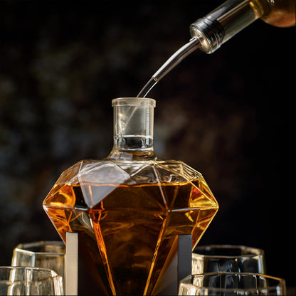 WHISKEY Whiskey Decanter Set - Whiskey Gift Set - Gifts for Men - Men's Gift - Birthday Gift for Man - Diamond Decanter 1000ML, Gift Box, 4 Glasses, 4 Whiskey Stones