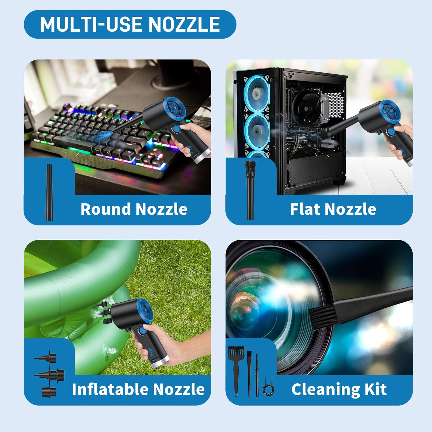 ATEngeus Electric Dust Blower, 6000mAh Air Duster for Computer, Stepless Speed Keyboard cleaner Air Spray, replaces compressed air spray, with cleaning brush.