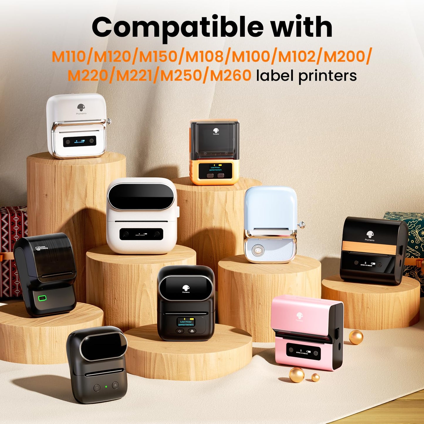 Phomemo 6 Rolls M110 self-adhesive thermal label, 1.96"x1.18" (50x30mm), compatible with Phomemo M110 M200 M120 M220 M221 M108 M102 M100 M150 M250 M260 label printers, 230/roll, 6 rolls