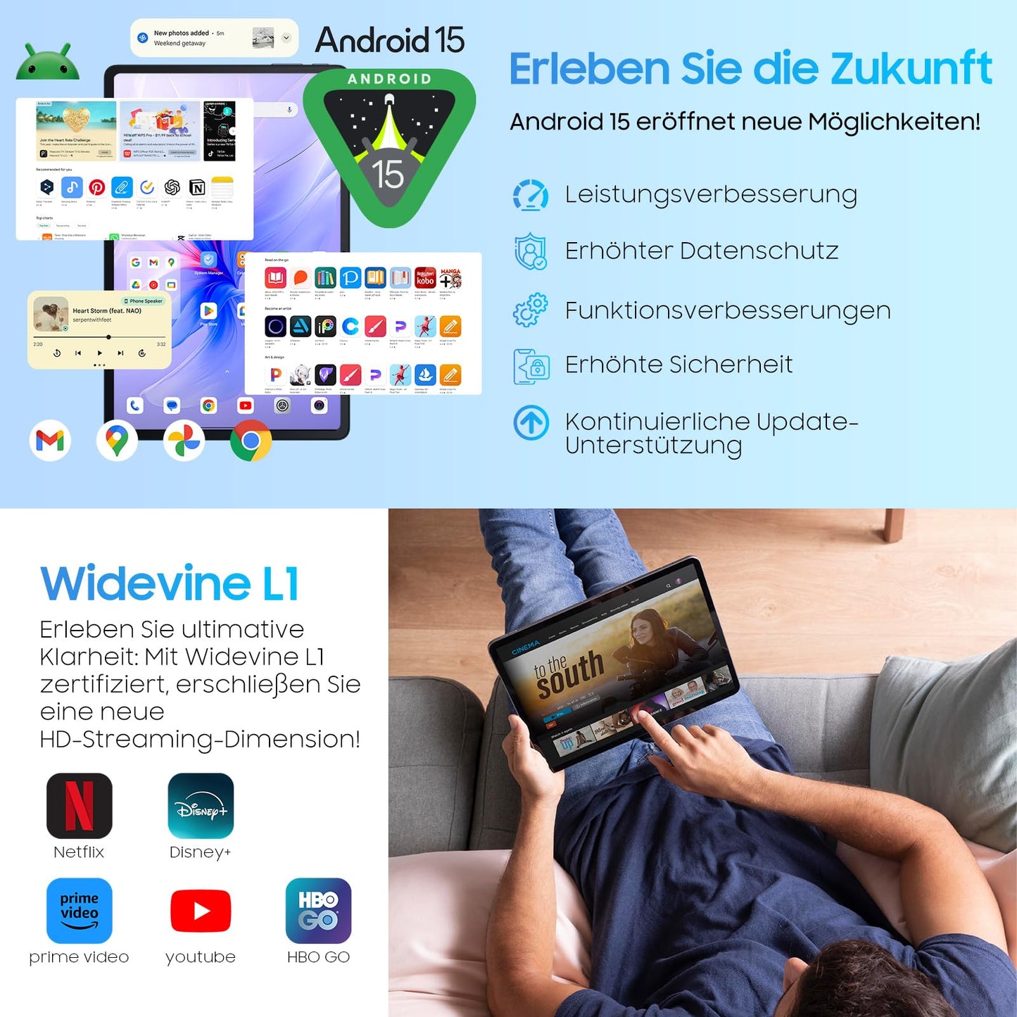 Blackview Tab90 WiFi Android 15 Tablet 11 inch, 12GB RAM, 128GB storage (expandable to 2TB), Widevine L1 display, Octa-core T606, 8200mAh battery, 5G WiFi, dual 13MP+8MP cameras, GMS, BT 5.0